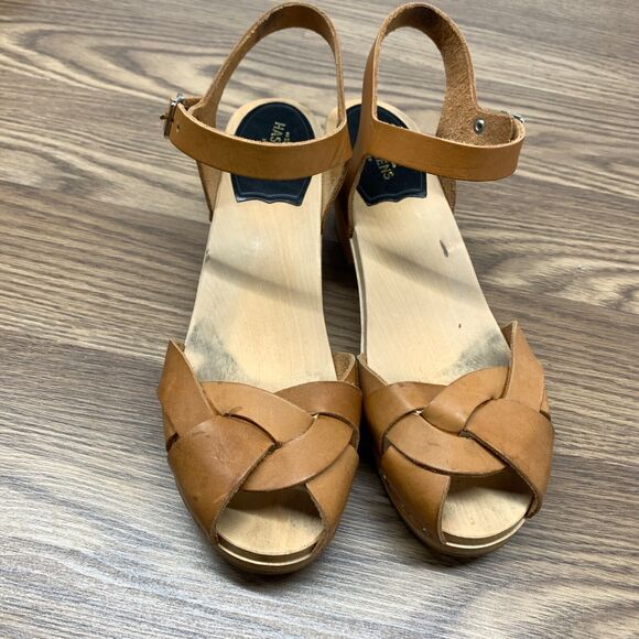 Swedish Hasbeens Womens Brown Leather Clog Sandals European Size 40 US Size 9 - Picture 7 of 14